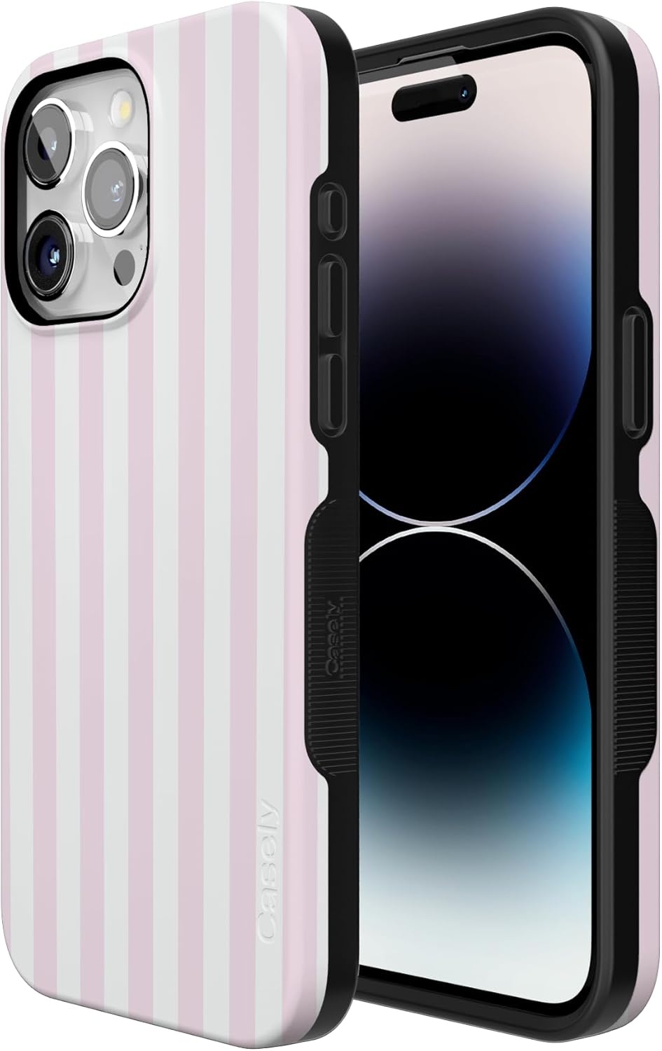 imageCasely iPhone 15 Pro Case Pink Stripes Sunday Best Bold Protective Design Compatible with MagSafe