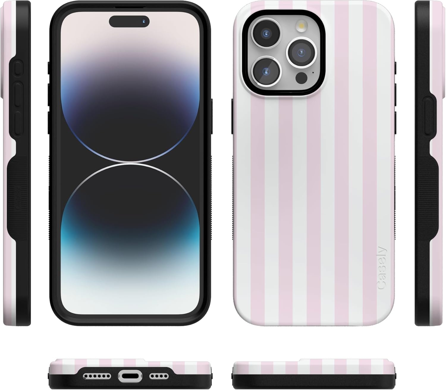 imageCasely iPhone 15 Pro Case Pink Stripes Sunday Best Bold Protective Design Compatible with MagSafe