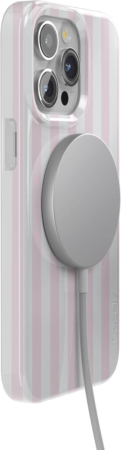imageCasely iPhone 15 Pro Case Pink Stripes Sunday Best Compatible with MagSafe Classic Ultra Thin Design