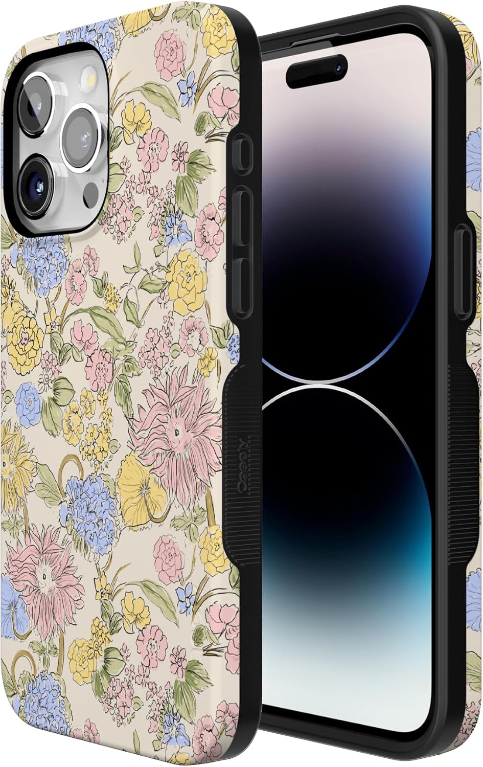 imageCasely iPhone 15 Pro Case Prairie Blooms Pastel Floral Bold Protective Design Compatible with MagSafe