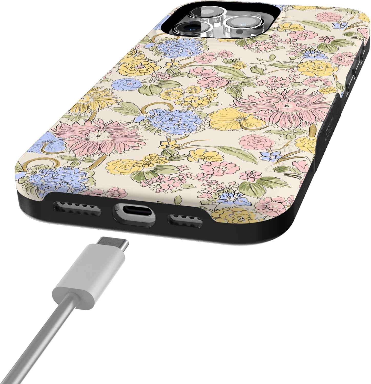 imageCasely iPhone 15 Pro Case Prairie Blooms Pastel Floral Bold Protective Design Compatible with MagSafe