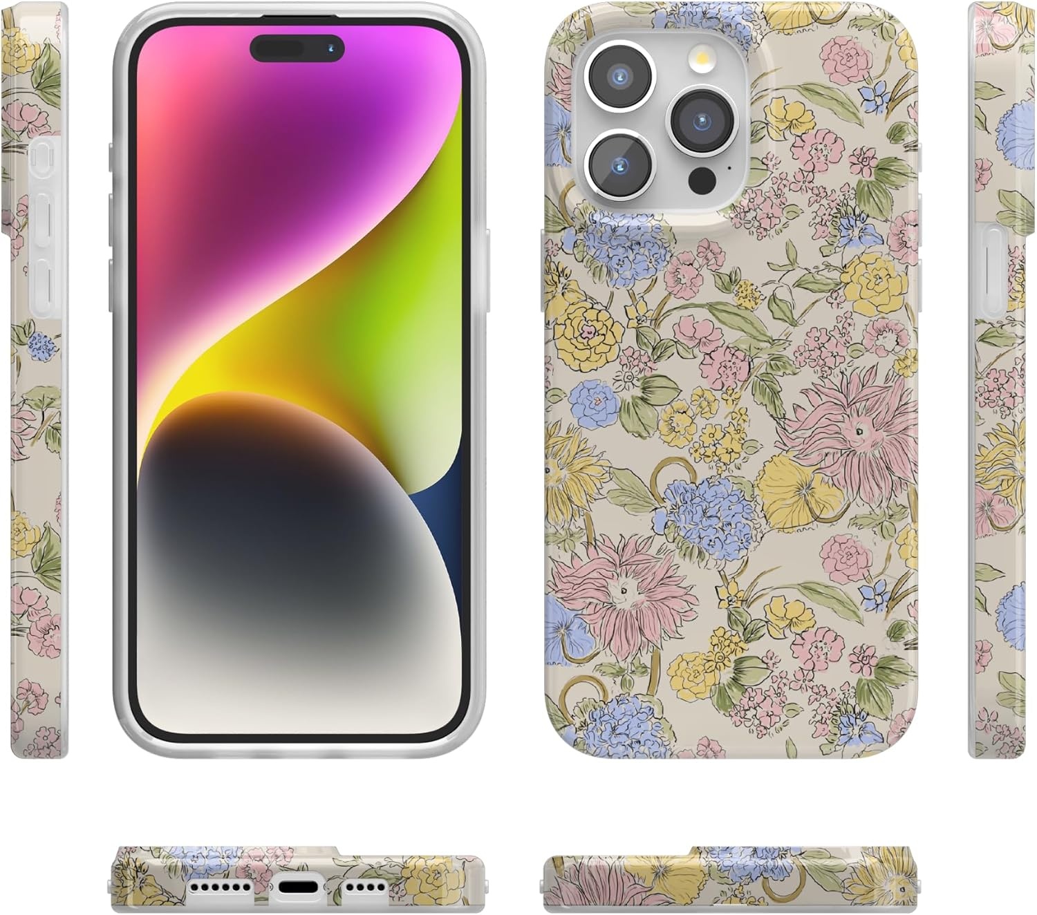 imageCasely iPhone 15 Pro Case Prairie Blooms Pastel Floral Compatible with MagSafe Classic Ultra Thin Design