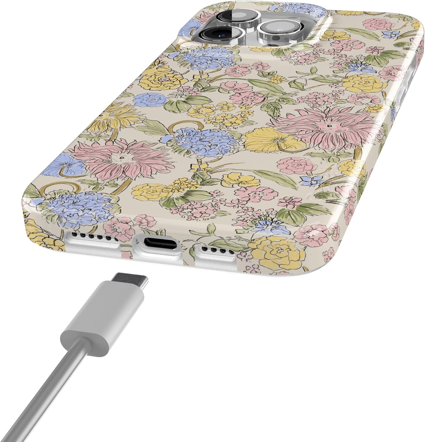 imageCasely iPhone 15 Pro Case Prairie Blooms Pastel Floral Compatible with MagSafe Classic Ultra Thin Design