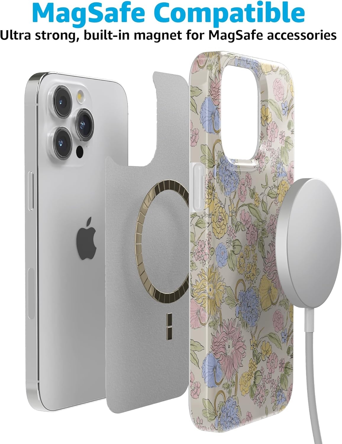 imageCasely iPhone 15 Pro Case Prairie Blooms Pastel Floral Compatible with MagSafe Classic Ultra Thin Design