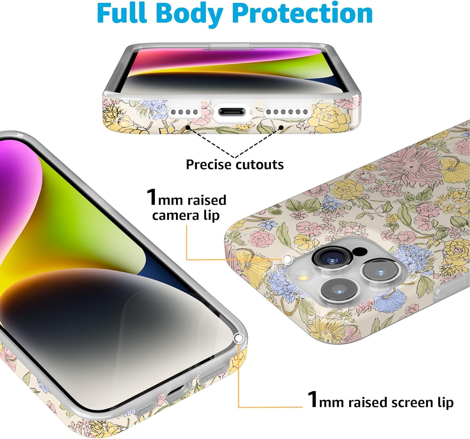 imageCasely iPhone 15 Pro Case Prairie Blooms Pastel Floral Compatible with MagSafe Classic Ultra Thin Design