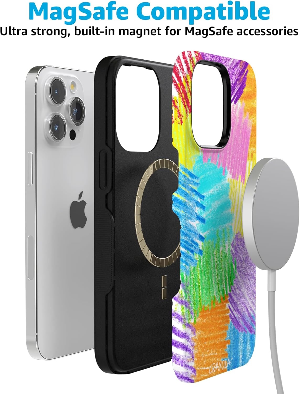 imageCasely iPhone 15 Pro Case Scribble Me that Crayola Rainbow Pencil Bold Protective Design Compatible with MagSafe