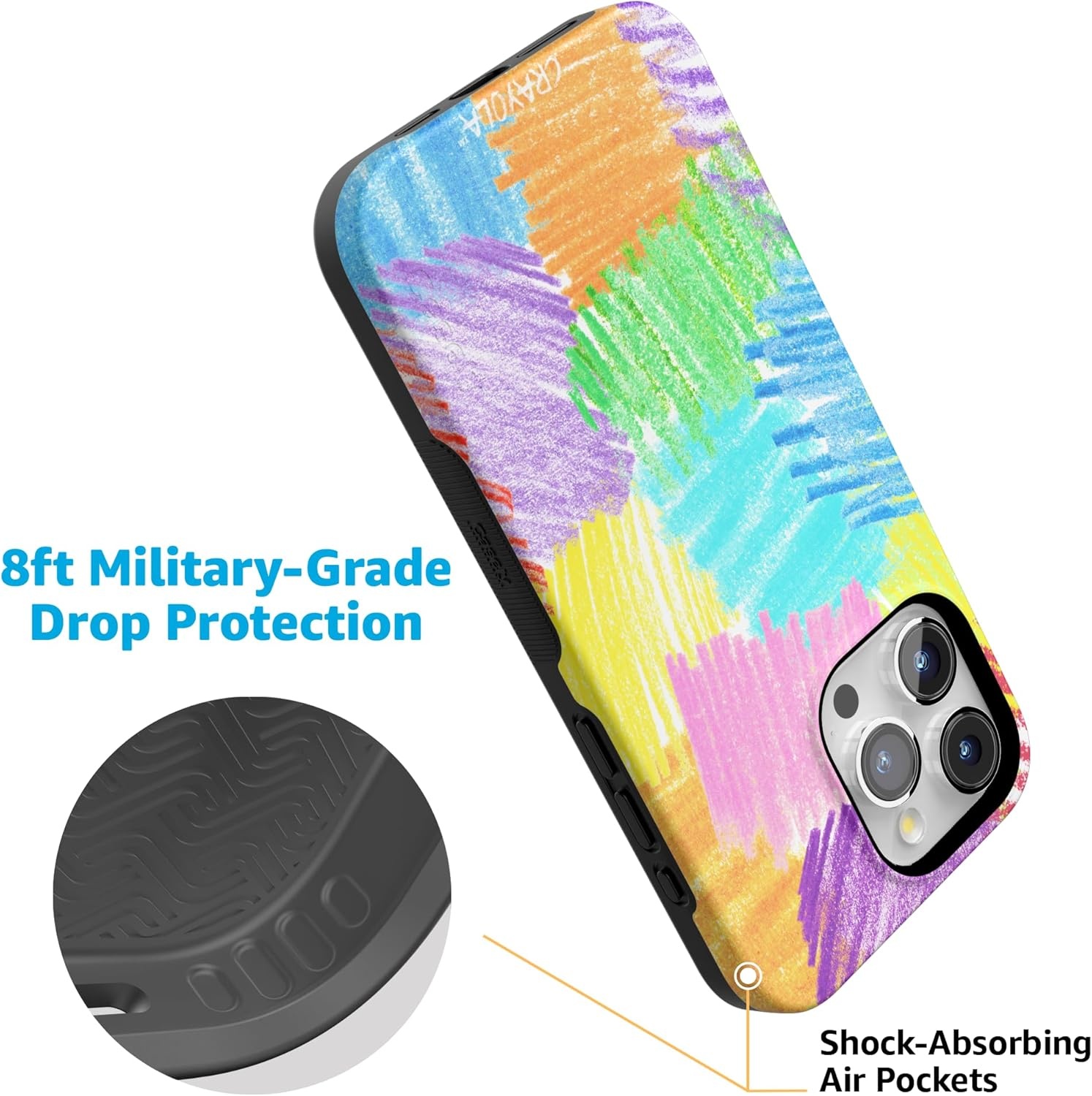imageCasely iPhone 15 Pro Case Scribble Me that Crayola Rainbow Pencil Bold Protective Design Compatible with MagSafe