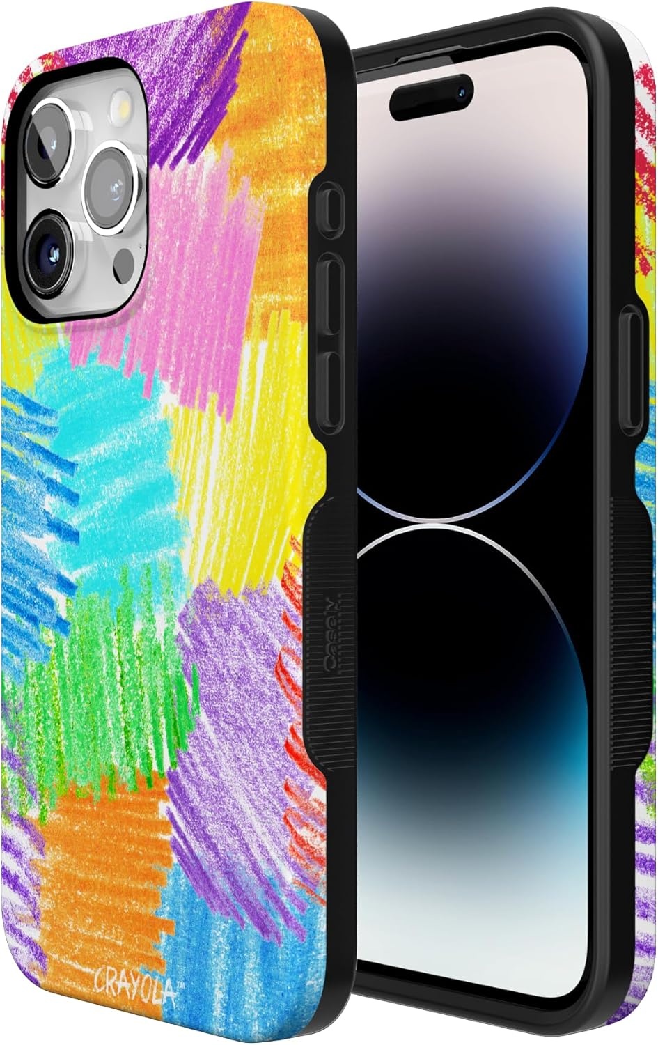 imageCasely iPhone 15 Pro Case Scribble Me that Crayola Rainbow Pencil Bold Protective Design Compatible with MagSafe