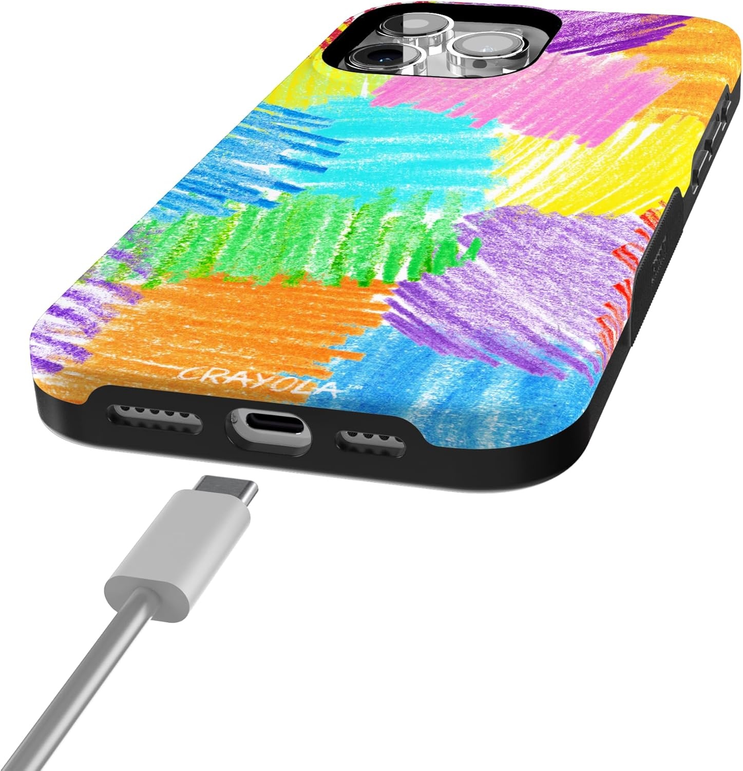 imageCasely iPhone 15 Pro Case Scribble Me that Crayola Rainbow Pencil Bold Protective Design Compatible with MagSafe