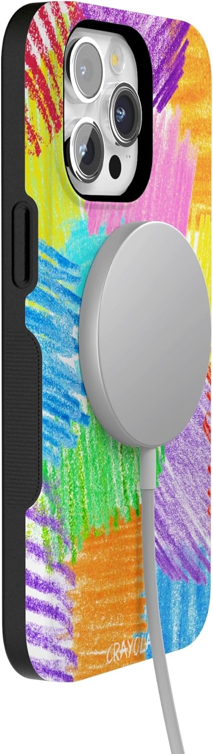 imageCasely iPhone 15 Pro Case Scribble Me that Crayola Rainbow Pencil Bold Protective Design Compatible with MagSafe