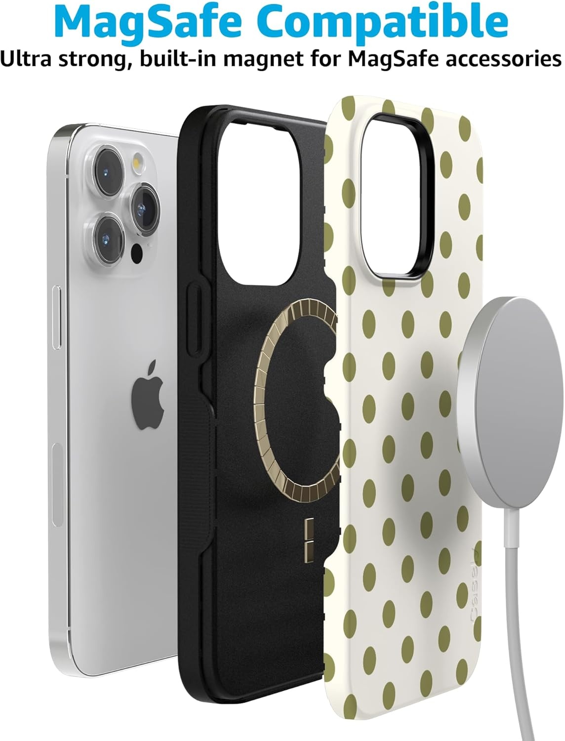 imageCasely iPhone 15 Pro Case Spotted in SoHo Green Polka Dot Bold Protective Design Compatible with MagSafe