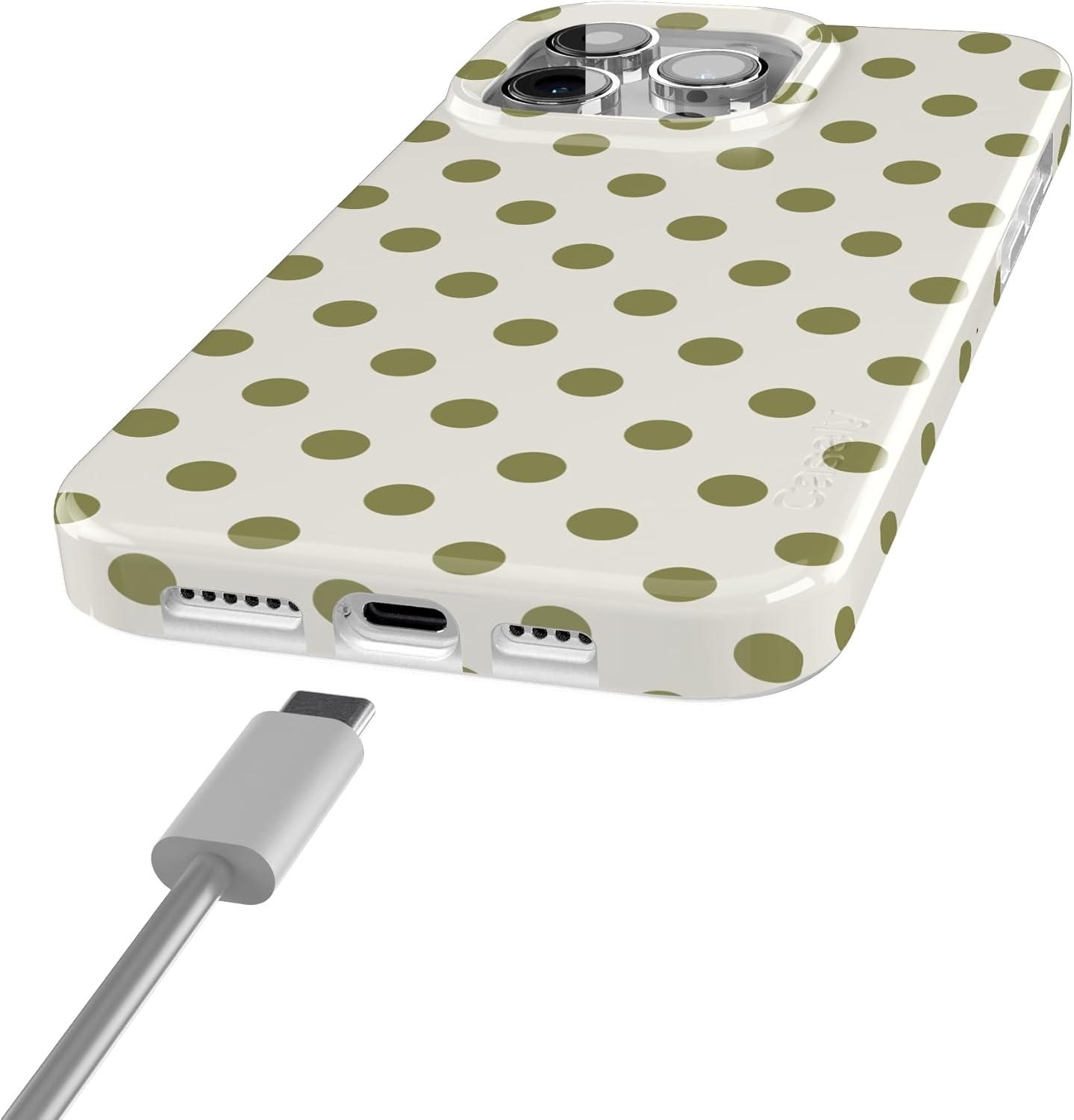 imageCasely iPhone 15 Pro Case Spotted in SoHo Green Polka Dot Compatible with MagSafe Classic Ultra Thin Design