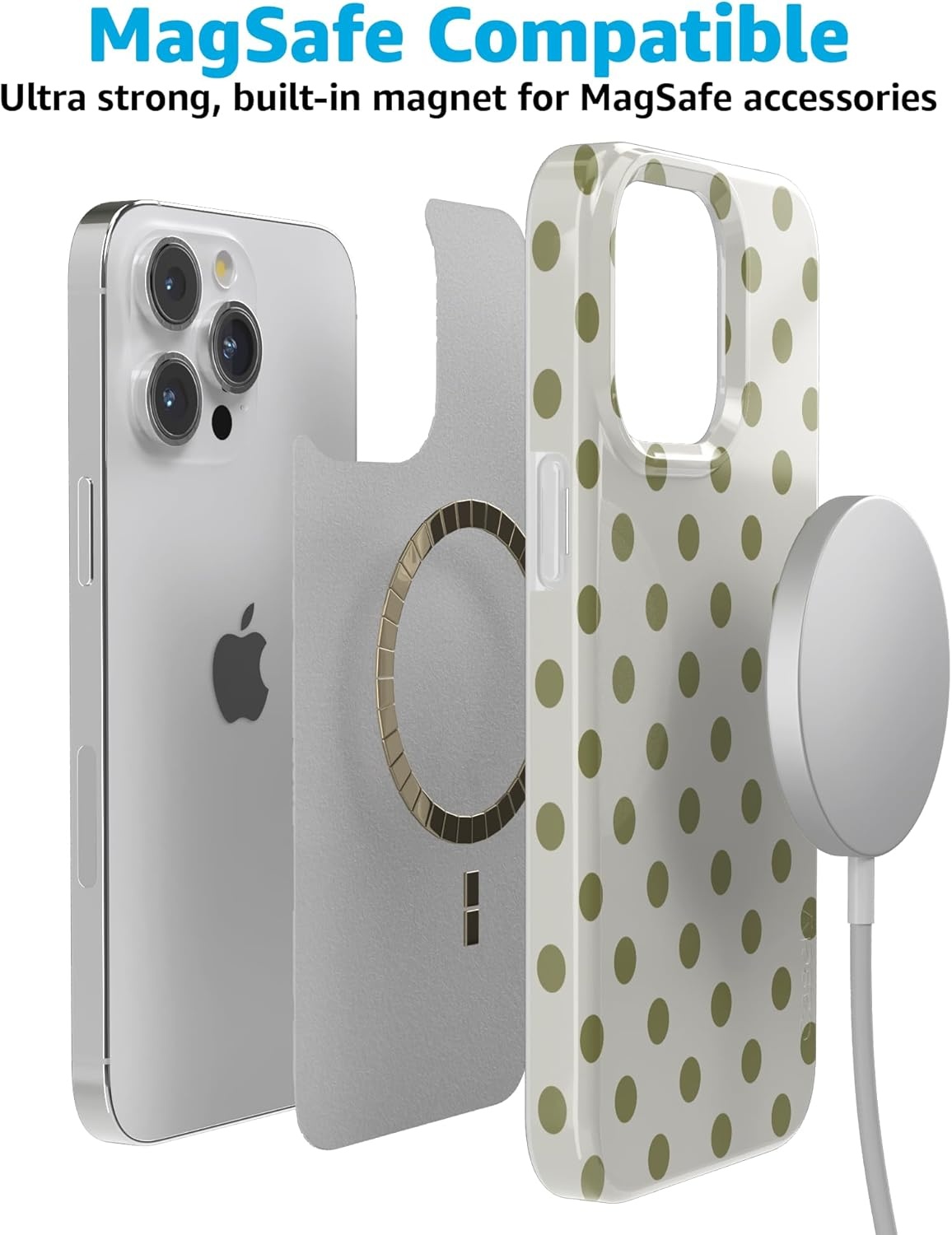 imageCasely iPhone 15 Pro Case Spotted in SoHo Green Polka Dot Compatible with MagSafe Classic Ultra Thin Design