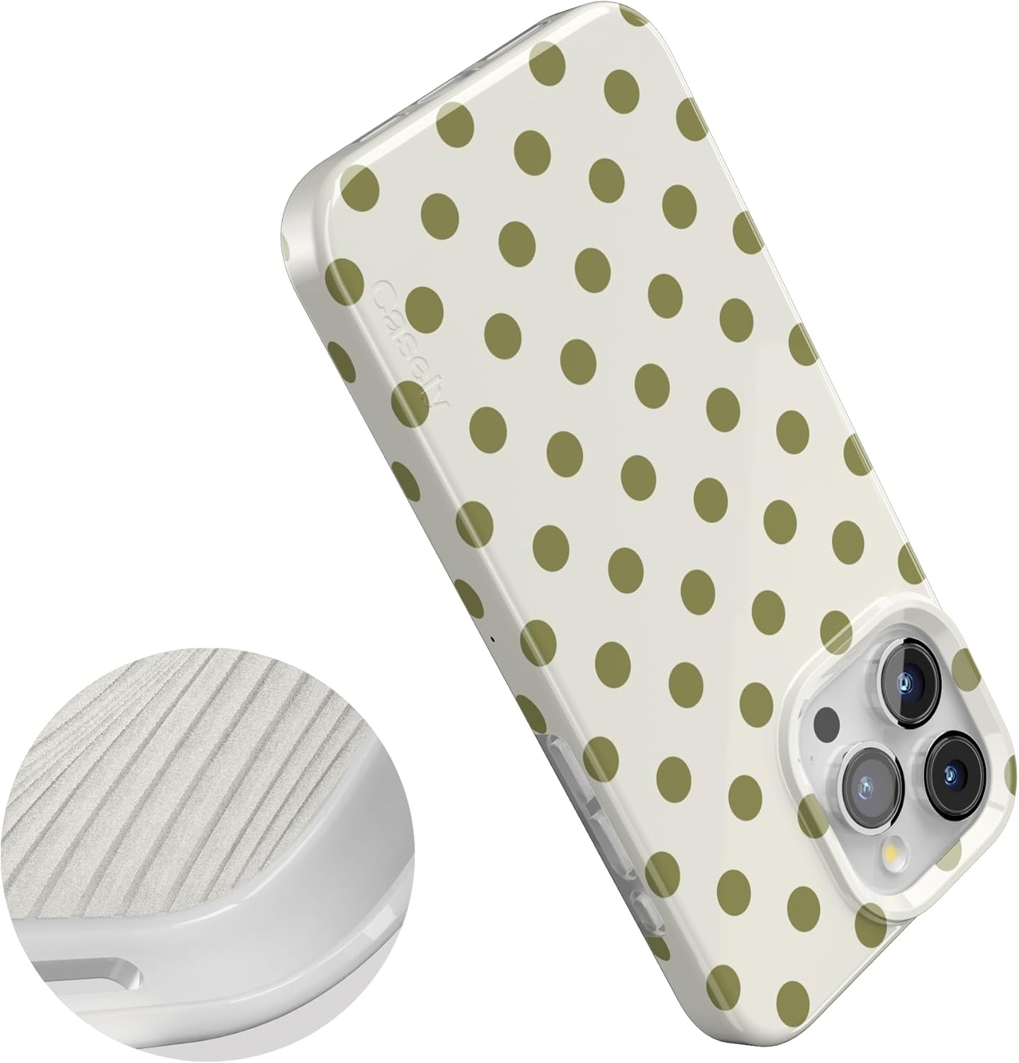 imageCasely iPhone 15 Pro Case Spotted in SoHo Green Polka Dot Compatible with MagSafe Classic Ultra Thin Design