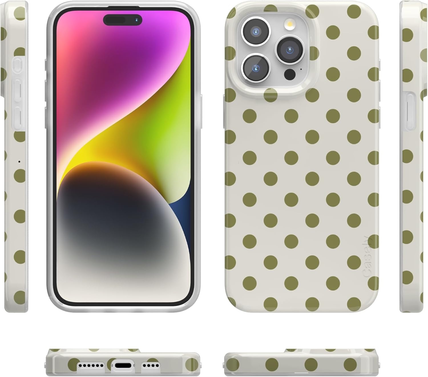 imageCasely iPhone 15 Pro Case Spotted in SoHo Green Polka Dot Compatible with MagSafe Classic Ultra Thin Design