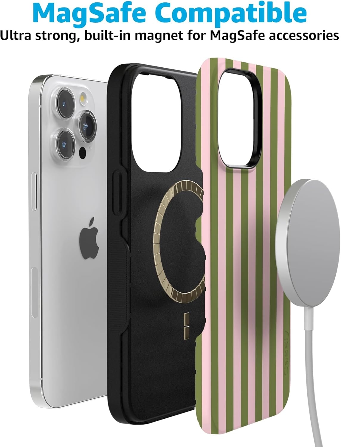 imageCasely iPhone 15 Pro Case Summer Stripes Sunday Best Bold Protective Design Compatible with MagSafe