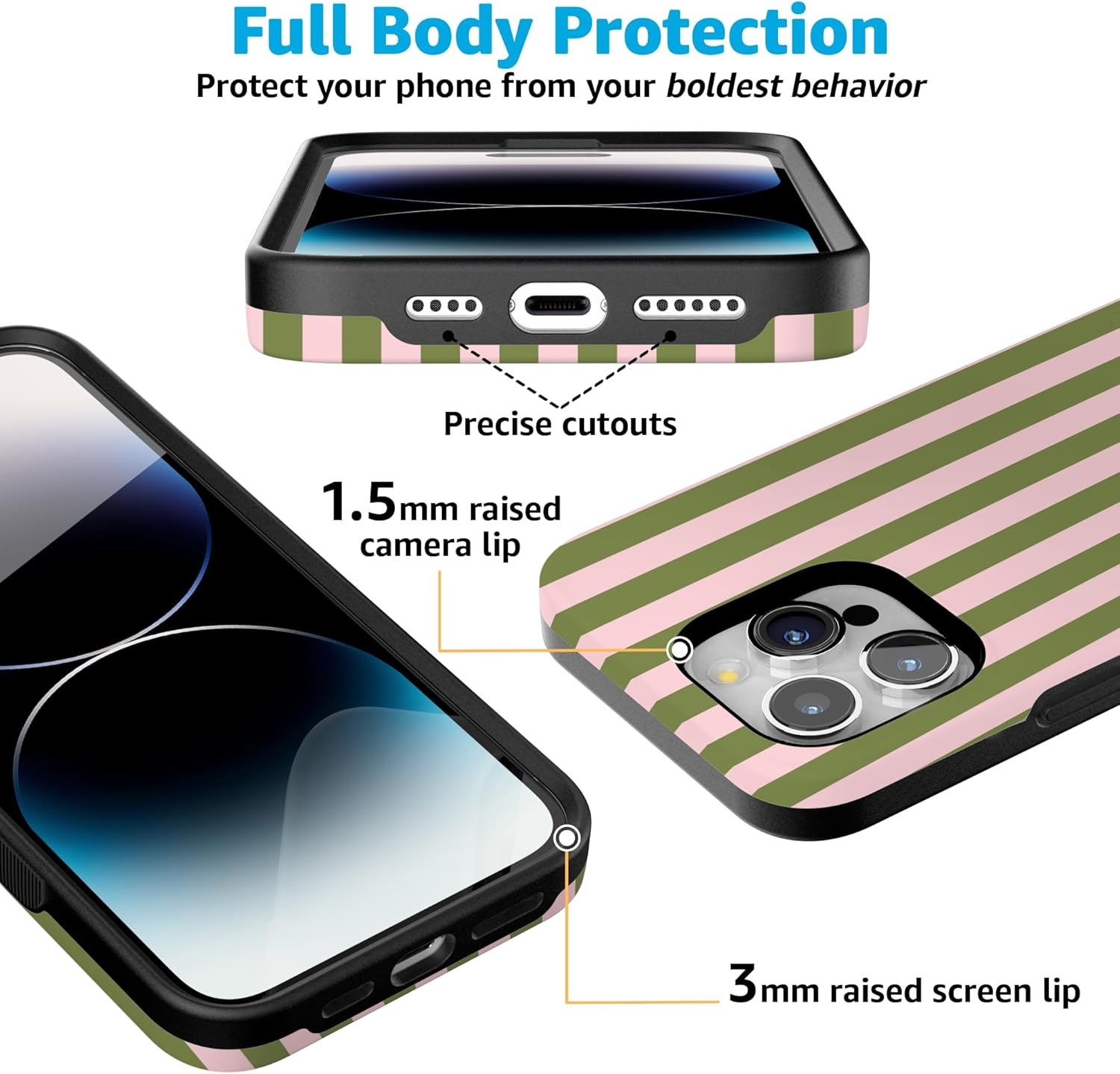 imageCasely iPhone 15 Pro Case Summer Stripes Sunday Best Bold Protective Design Compatible with MagSafe