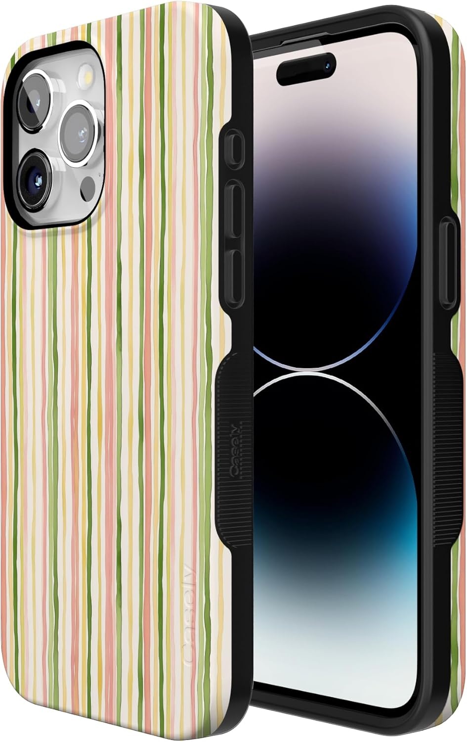imageCasely iPhone 15 Pro Case Sweet Stripes Rainbow Pastel Bold Protective Design Compatible with MagSafe