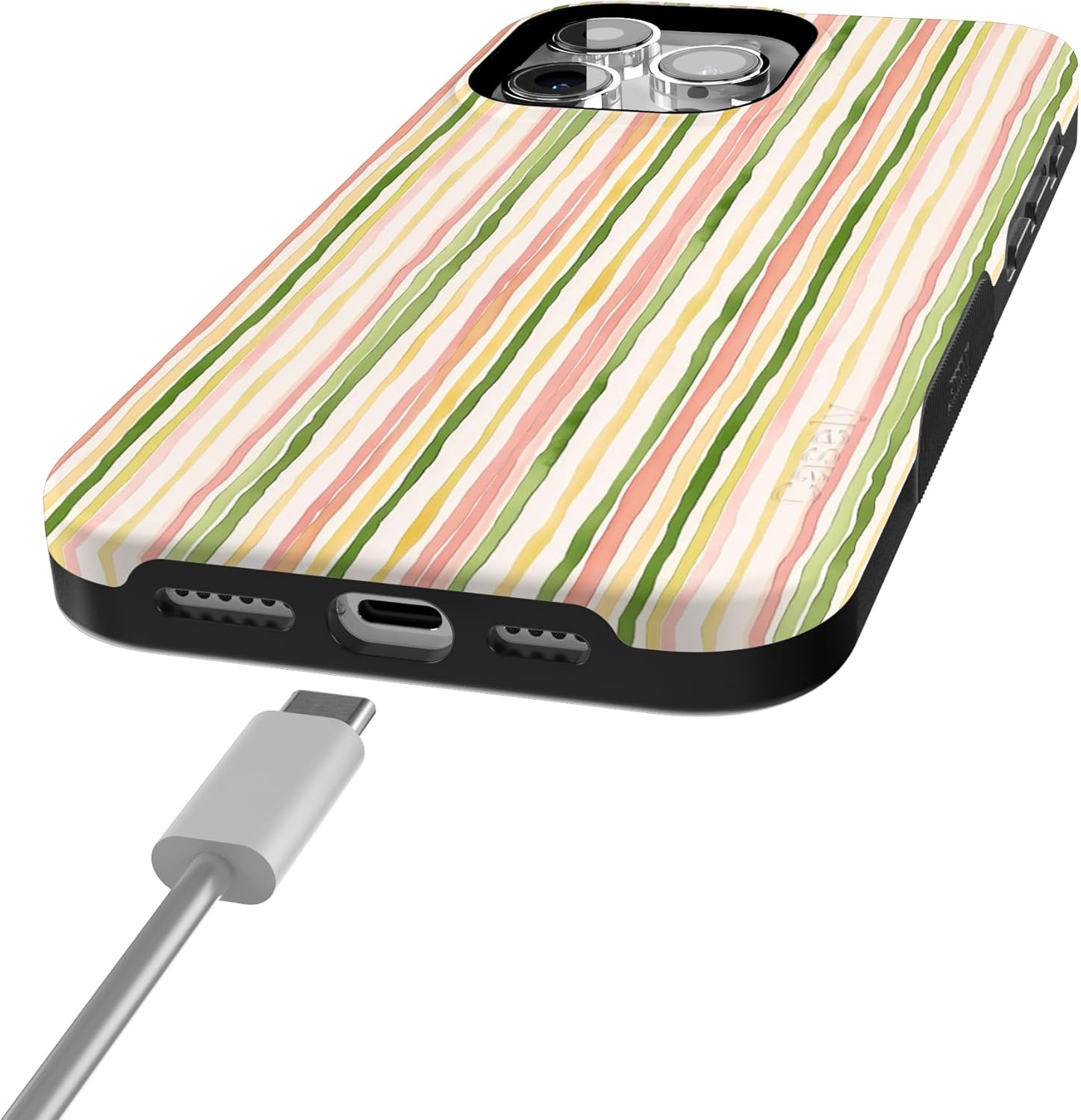 imageCasely iPhone 15 Pro Case Sweet Stripes Rainbow Pastel Bold Protective Design Compatible with MagSafe