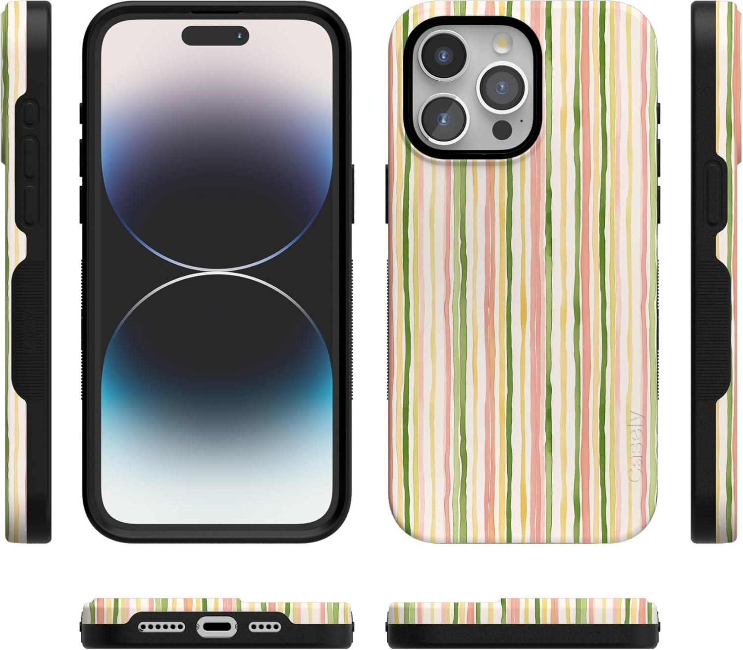 imageCasely iPhone 15 Pro Case Sweet Stripes Rainbow Pastel Bold Protective Design Compatible with MagSafe