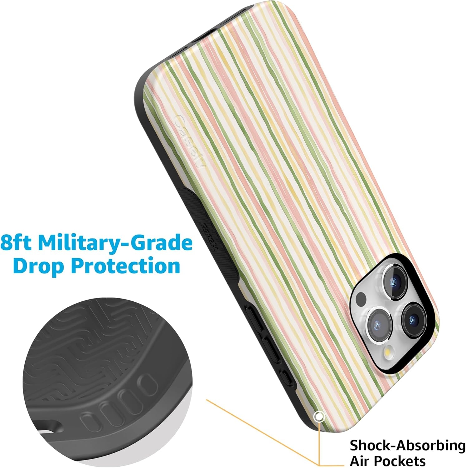 imageCasely iPhone 15 Pro Case Sweet Stripes Rainbow Pastel Bold Protective Design Compatible with MagSafe