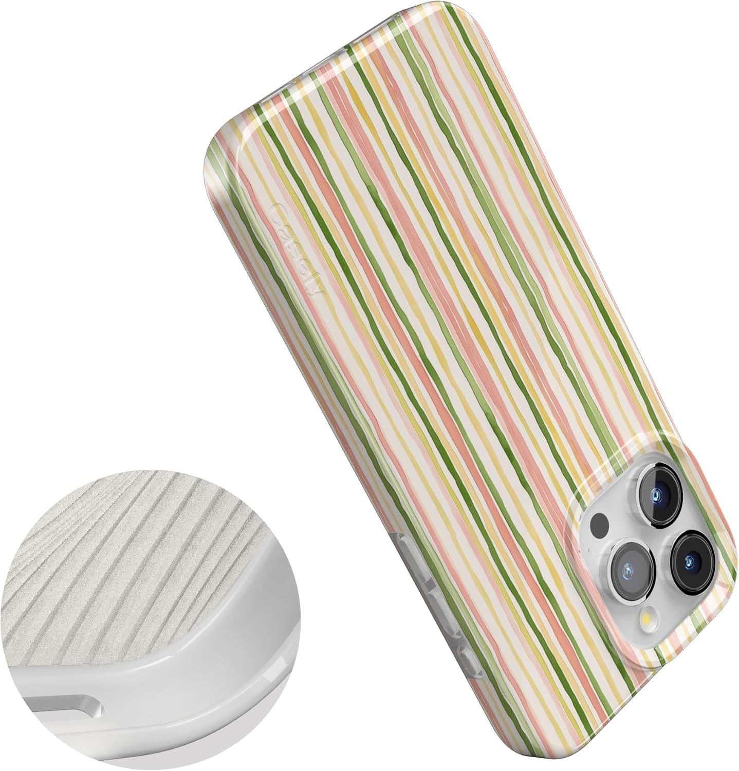 imageCasely iPhone 15 Pro Case Sweet Stripes Rainbow Pastel Compatible with MagSafe Classic Ultra Thin Design