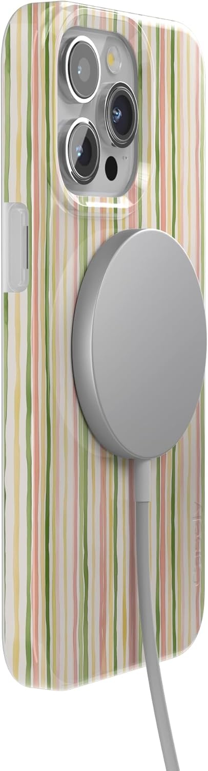 imageCasely iPhone 15 Pro Case Sweet Stripes Rainbow Pastel Compatible with MagSafe Classic Ultra Thin Design
