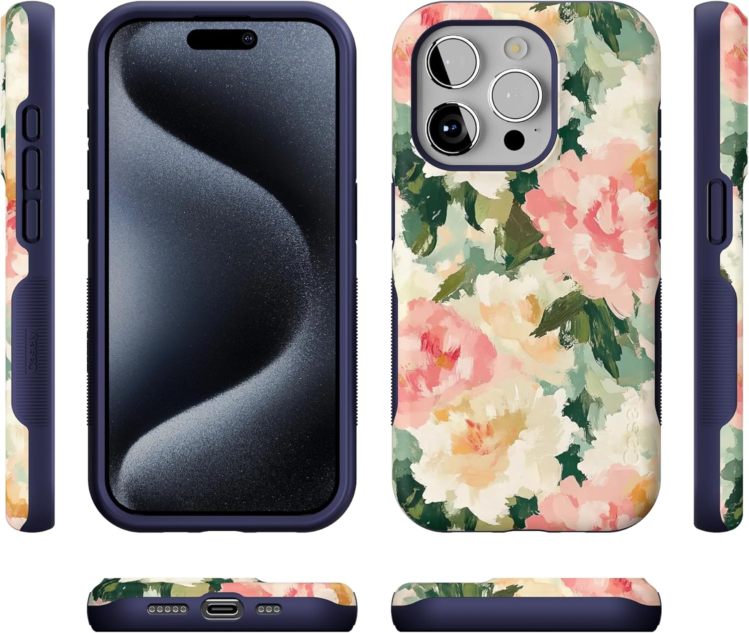 imageCasely iPhone 15 Pro Case The Garden Room Painted Petals Bold Protective Design Compatible with MagSafe