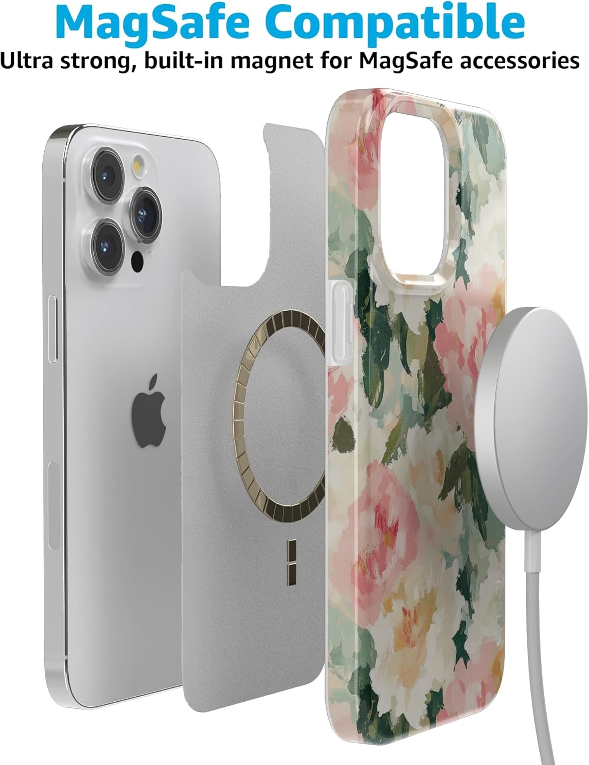 imageCasely iPhone 15 Pro Case The Garden Room Painted Petals Compatible with MagSafe Classic Ultra Thin Design