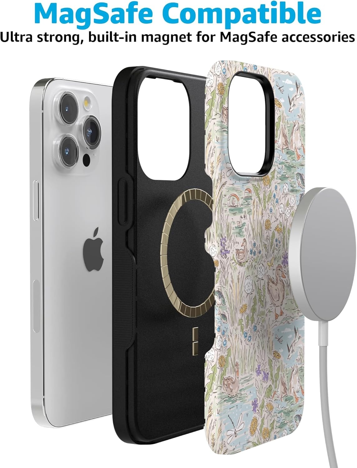 imageCasely iPhone 15 Pro Case The Waddle Path Duck Pond Bold Protective Design Compatible with MagSafe