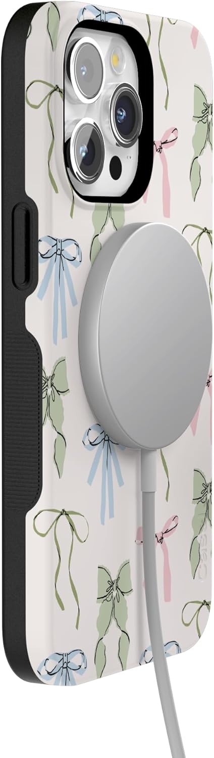 imageCasely iPhone 15 Pro Case Whimsy Girlie Pastel Bows Bold Protective Design Compatible with MagSafe