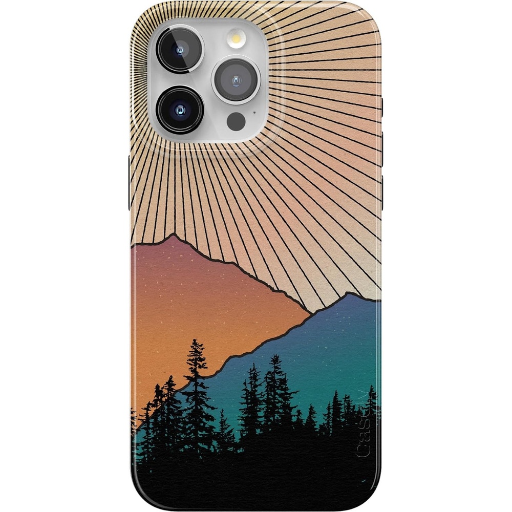 imageCasely iPhone 15 Pro Case Mountain Sunset Golden Hour Compatible with MagSafe Classic Ultra Slim Design