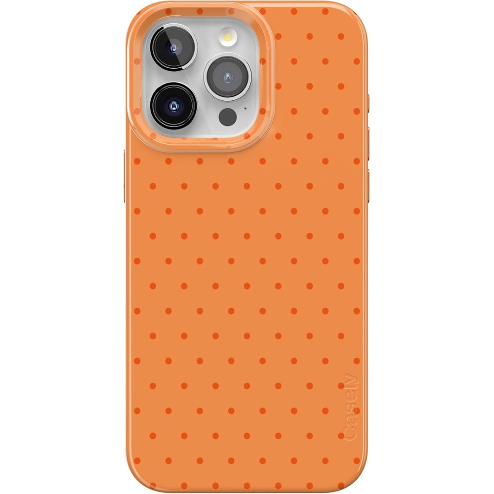 imageCasely iPhone 15 Pro Case On the Dot Orange Polka Dot Compatible with MagSafe Classic Ultra Thin Design