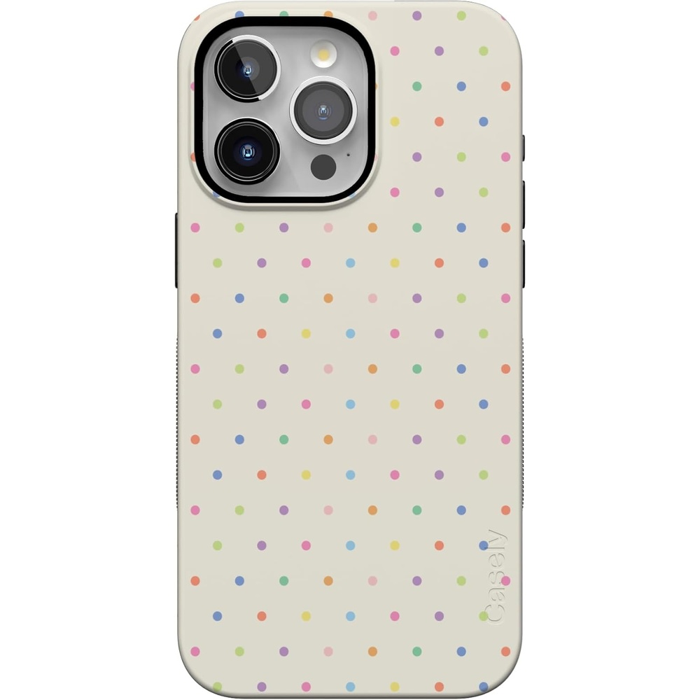 imageCasely iPhone 15 Pro Case On the Dot Rainbow Polka Dot Bold Protective Design Compatible with MagSafe