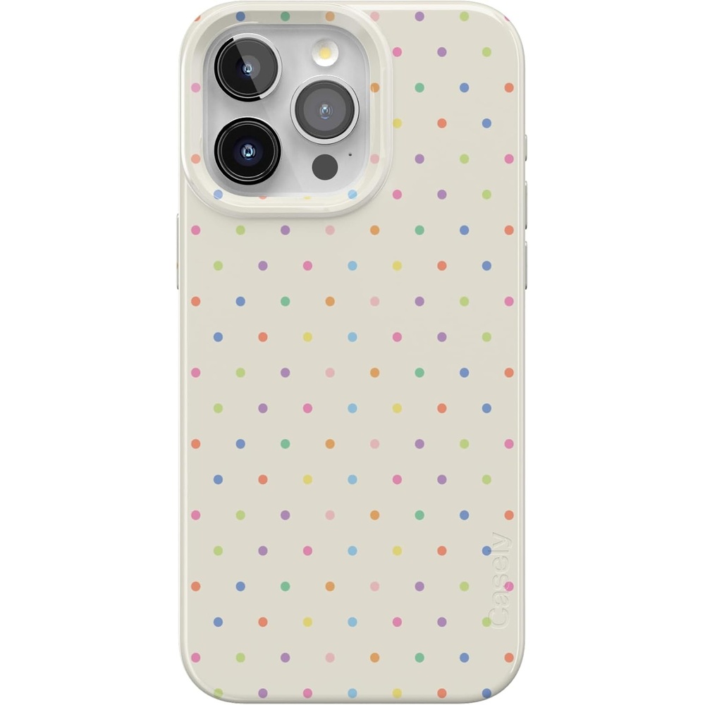 imageCasely iPhone 15 Pro Case On the Dot Rainbow Polka Dot Compatible with MagSafe Classic Ultra Thin Design