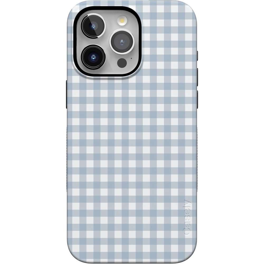 imageCasely iPhone 15 Pro Case  Pastel Picnic  Blue Gingham  Bold Protective Design  Compatible with MagSafe