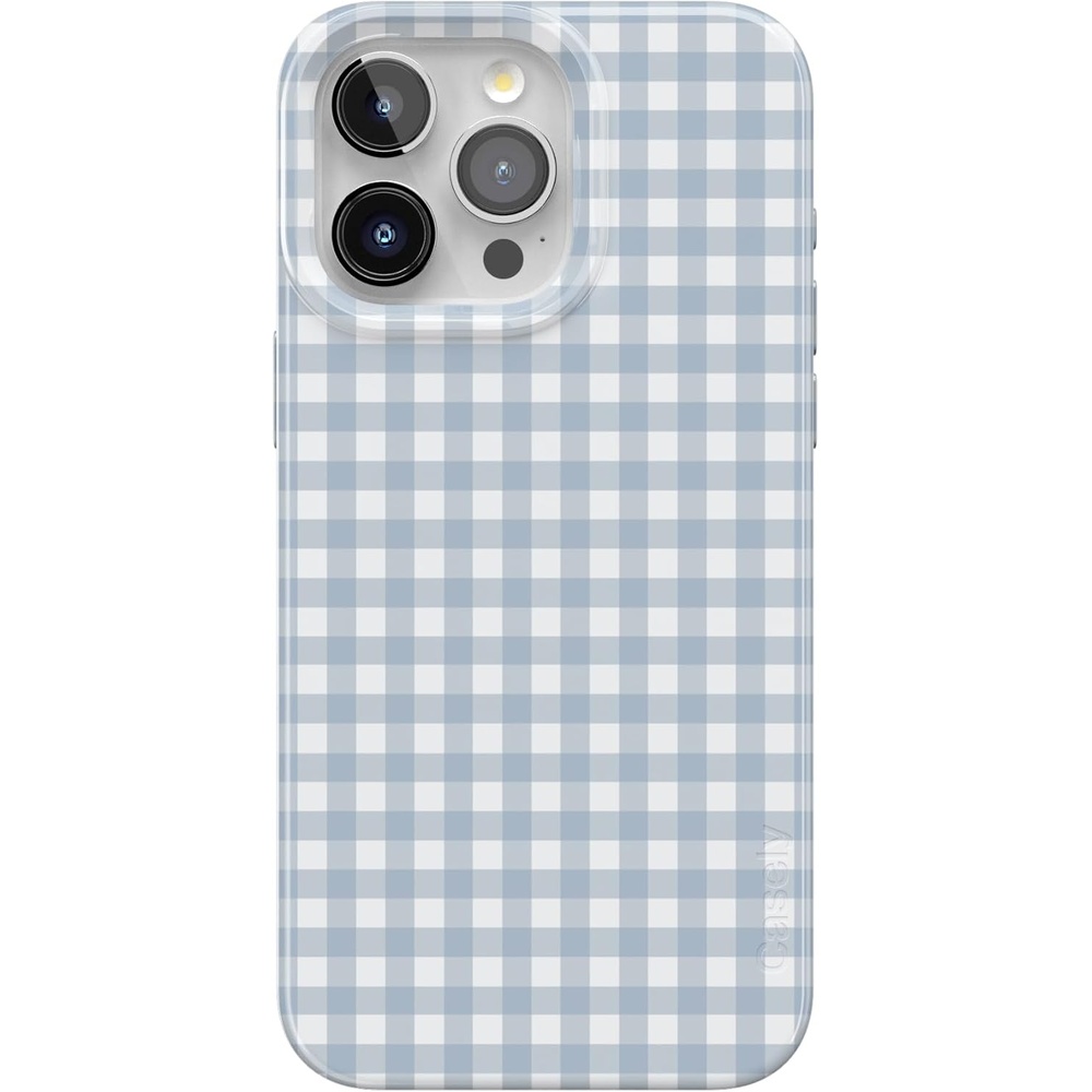 imageCasely iPhone 15 Pro Case Pastel Picnic Blue Gingham Compatible with MagSafe Classic Ultra Thin Design