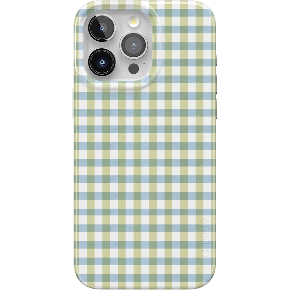 imageCasely iPhone 15 Pro Case  Pastel Picnic  Blue amp Green Gingham  Compatible with MagSafe  Classic Ultra Thin Design