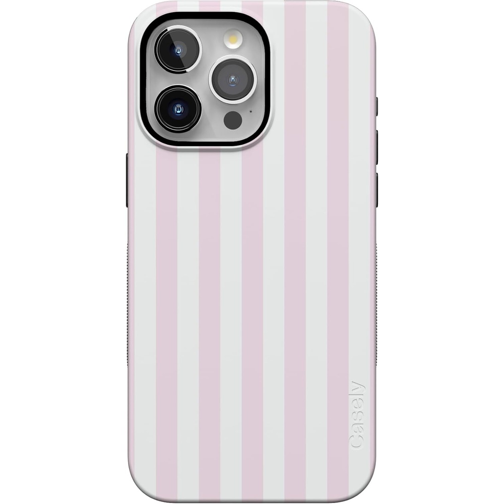 imageCasely iPhone 15 Pro Case Pink Stripes Sunday Best Bold Protective Design Compatible with MagSafe