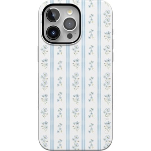 Casely iPhone 15 Pro Case | Cottage Stripe | Blue Floral | Bold Protective Design | Compatible with MagSafe