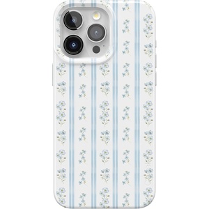 Casely iPhone 15 Pro Case | Cottage Stripe | Blue Floral | Compatible with MagSafe | Classic Ultra Thin Design