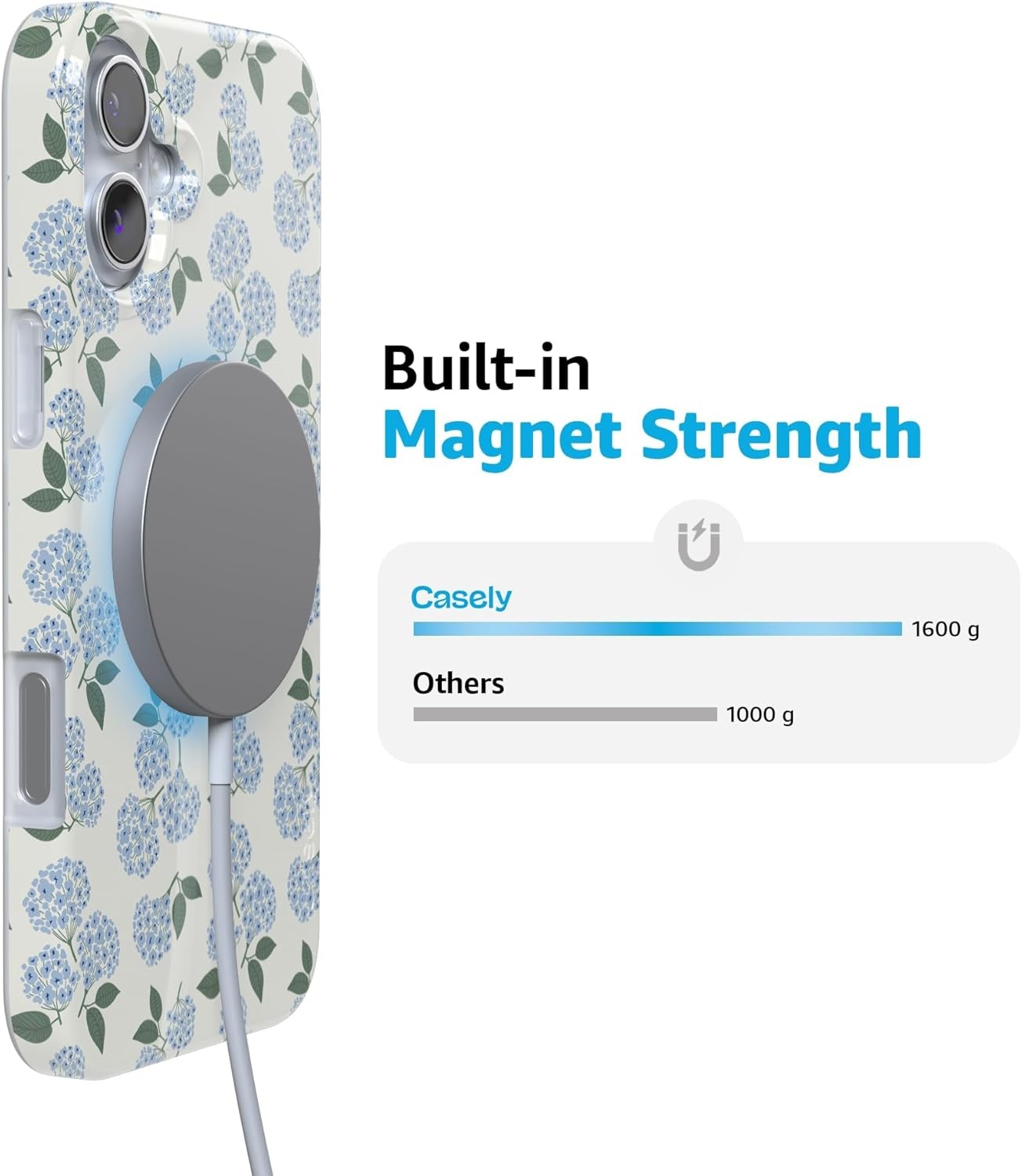 image:imageCasely iPhone 16 Case Blue Hydrangea Nantucket Cottage Compatible with MagSafe Classic Ultra Slim Design