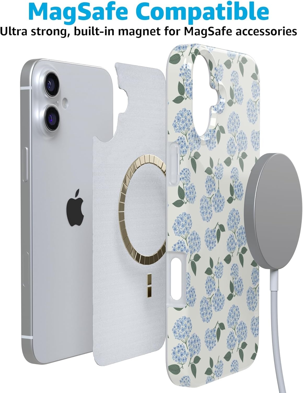 image:imageCasely iPhone 16 Case Blue Hydrangea Nantucket Cottage Compatible with MagSafe Classic Ultra Slim Design
