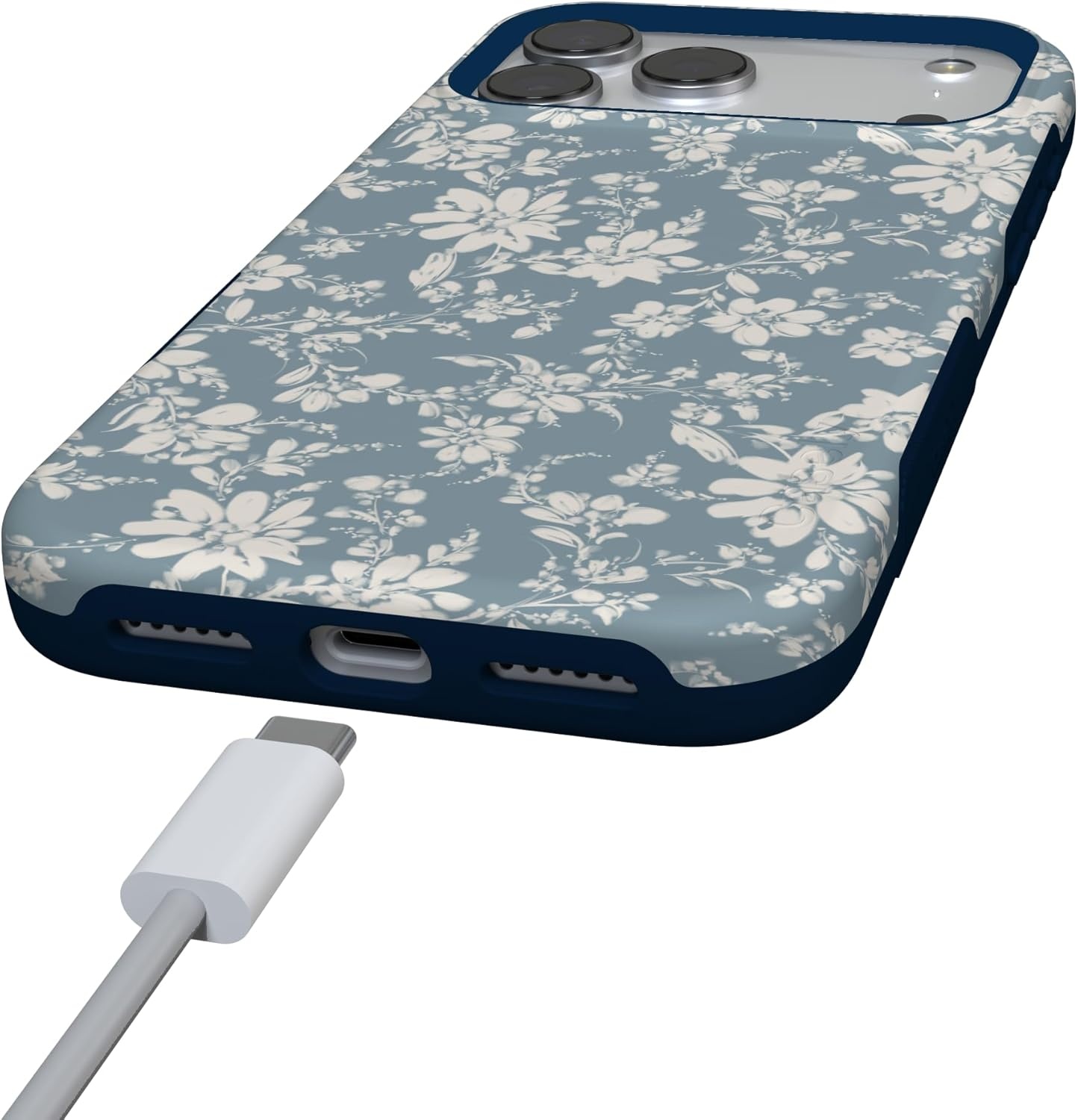 image:imageCasely iPhone 17 Pro Max Case Afternoon Tea Blue Floral Bold Protective Design Compatible with MagSafe