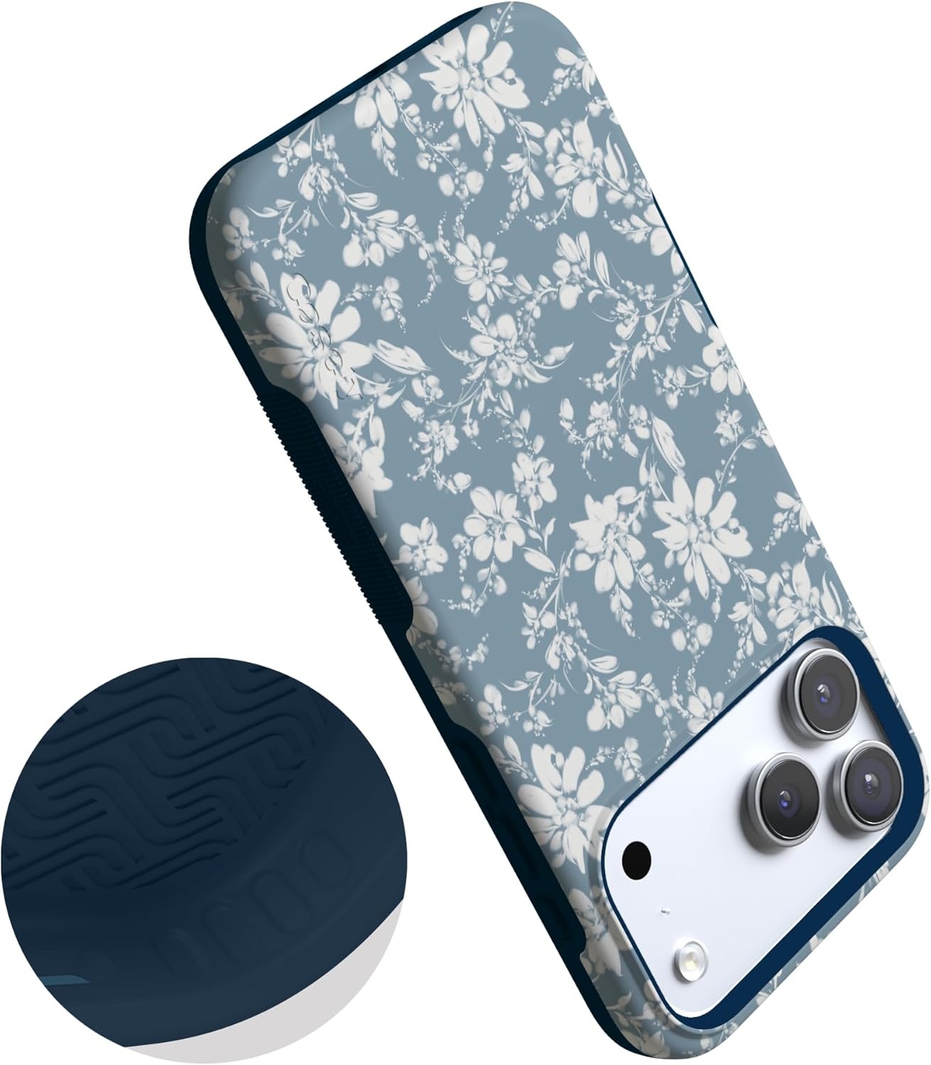 image:imageCasely iPhone 17 Pro Max Case Afternoon Tea Blue Floral Bold Protective Design Compatible with MagSafe