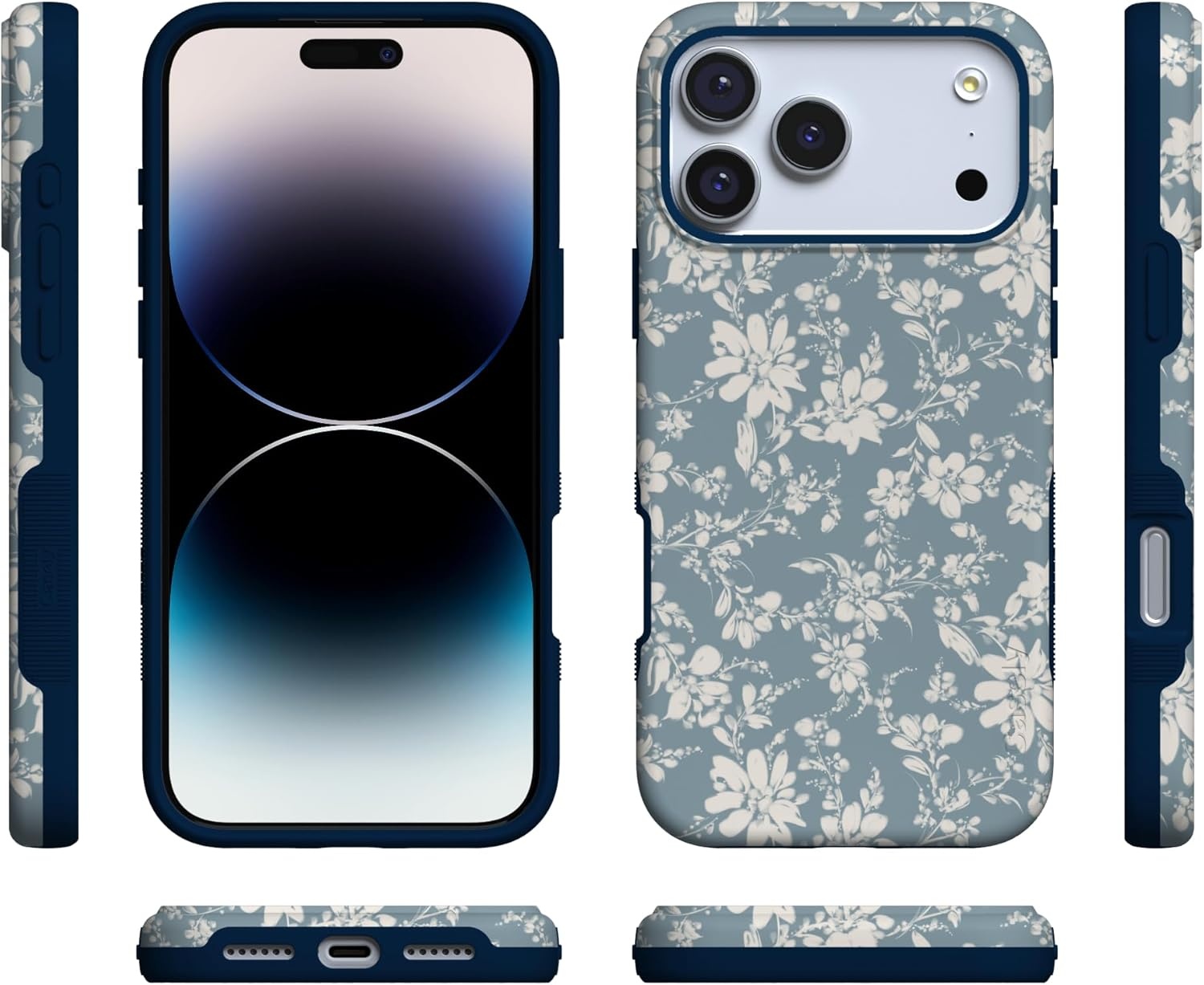 image:imageCasely iPhone 17 Pro Max Case Afternoon Tea Blue Floral Bold Protective Design Compatible with MagSafe