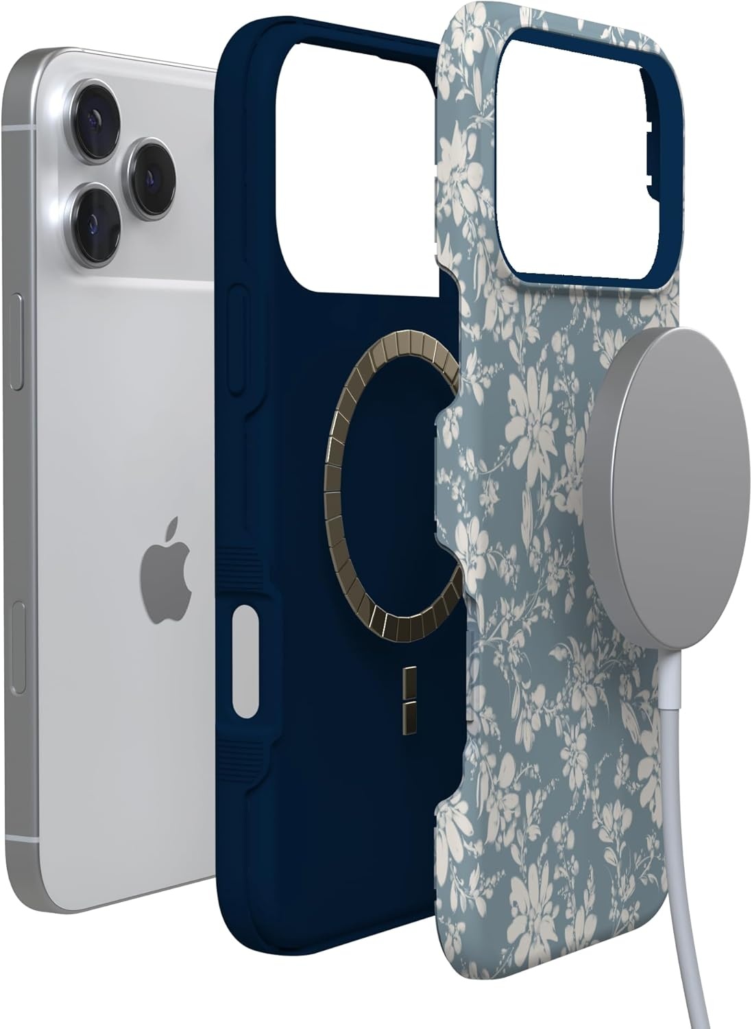 image:imageCasely iPhone 17 Pro Max Case Afternoon Tea Blue Floral Bold Protective Design Compatible with MagSafe
