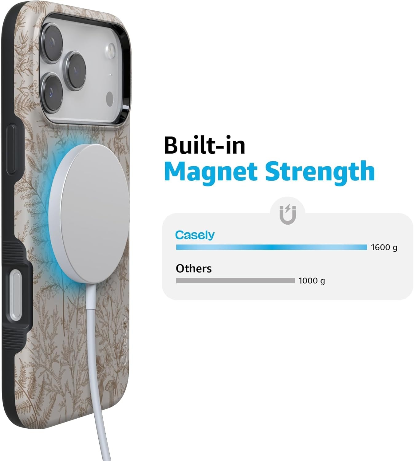 image:imageCasely iPhone 17 Pro Max Case Blue amp White Floral Rose to Fame Bold Protective Design Compatible with MagSafeBeige Garden Neutral Floral