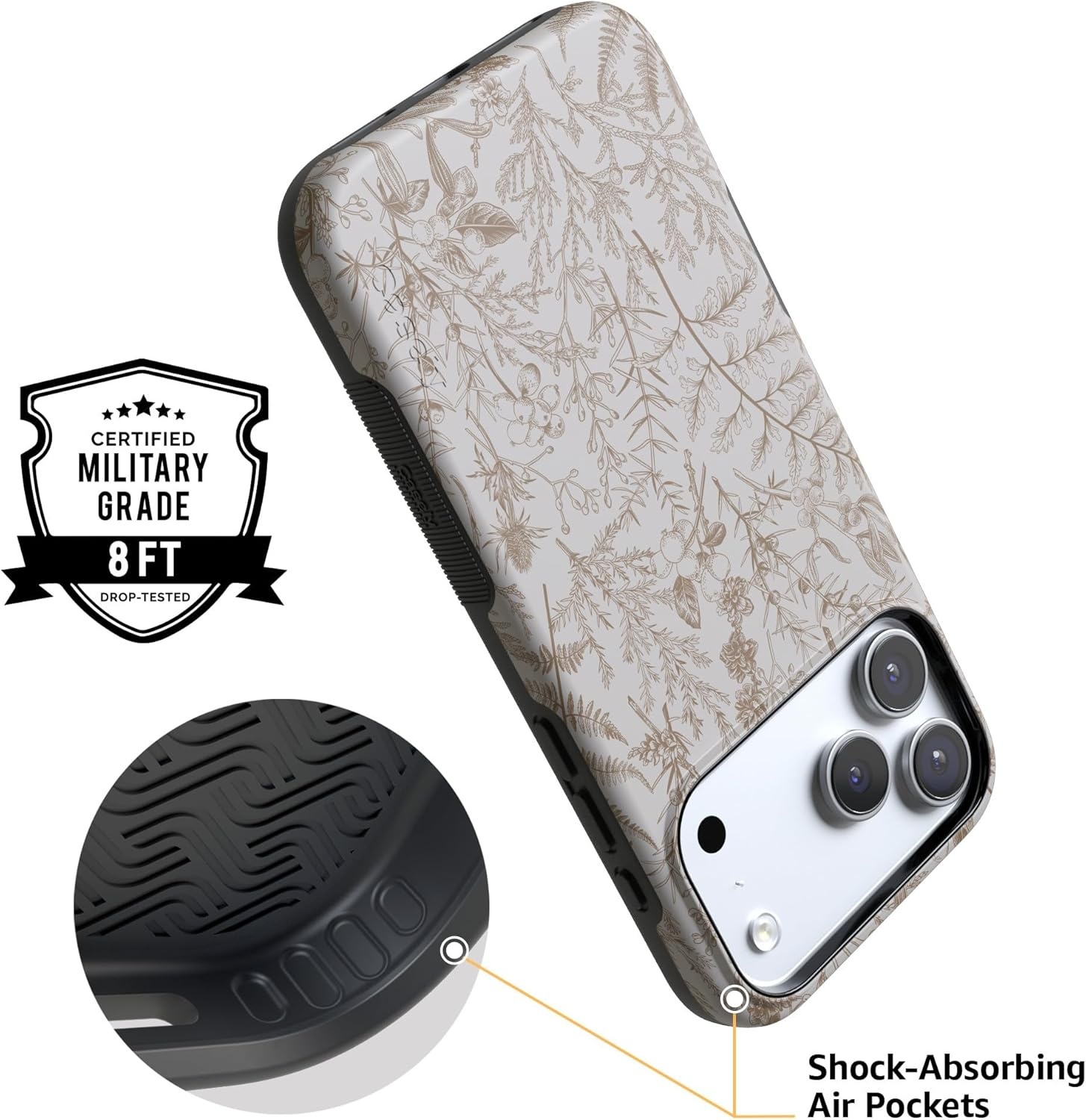 image:imageCasely iPhone 17 Pro Max Case Blue amp White Floral Rose to Fame Bold Protective Design Compatible with MagSafeBeige Garden Neutral Floral