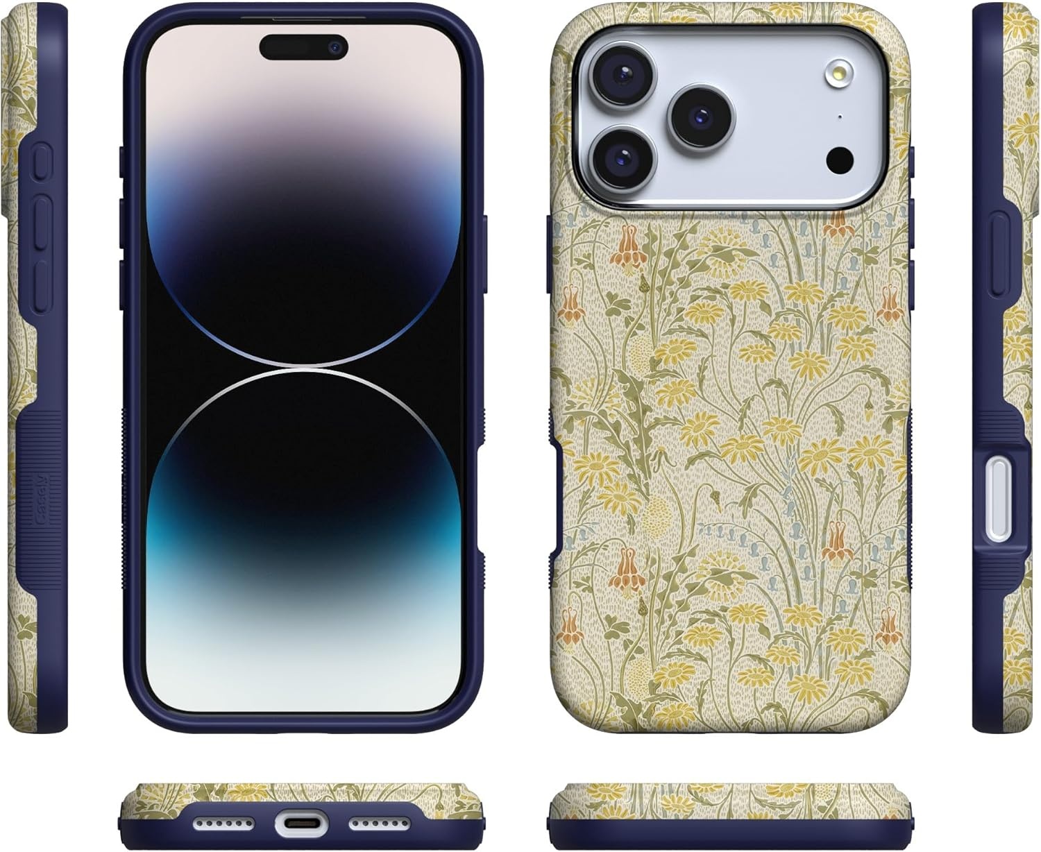 image:imageCasely iPhone 17 Pro Max Case Blue amp White Floral Rose to Fame Bold Protective Design Compatible with MagSafeBoho Blooms Golden Floral